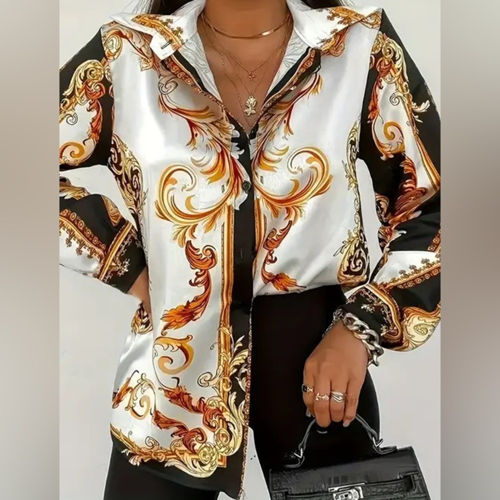 SHEIN Orange and Black Patterned Shirt